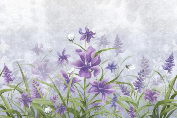 Carta da parati con fiori di iris viola