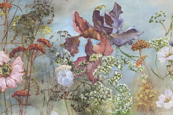 Květinová nástěnná malba s polními květinami