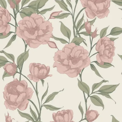 Rustykalna tapeta na wymiar do pokoju dziewczynki w piwonie bezowe tło