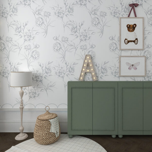 Tapeta na wymiar w linearne peonie w kolorze błękitmu,