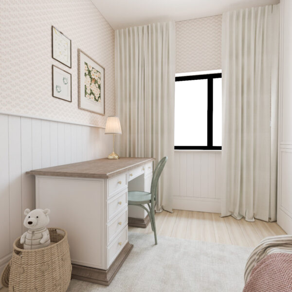 pokoik dziewczynki w stylu retro modern farmhouse. gotowy projekt