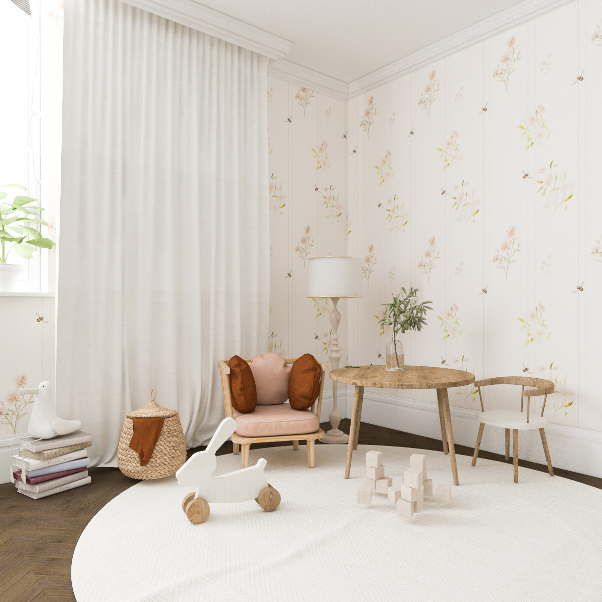 Flower wallpaper for a girl's room