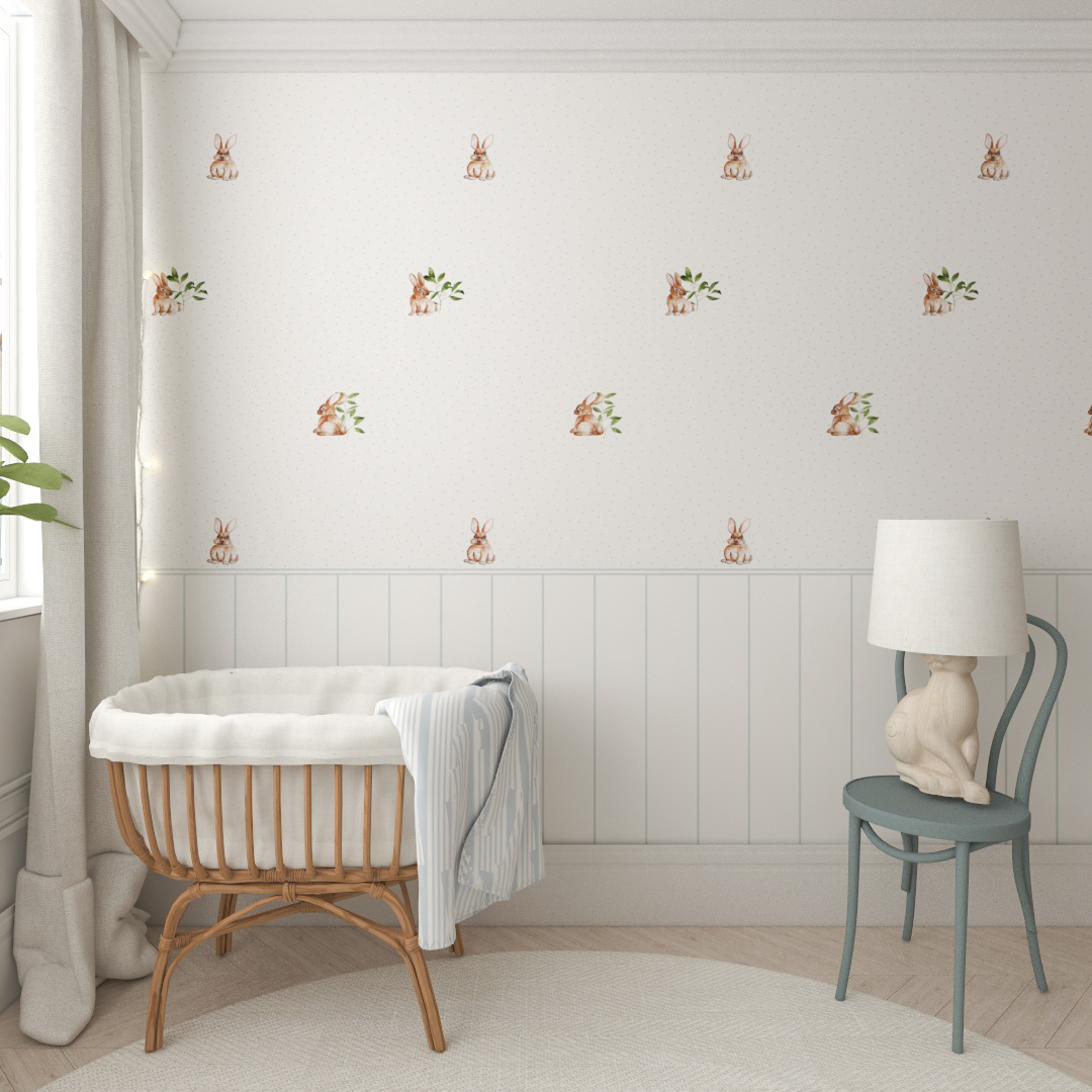 Pokój dziewczynki – 5 sposobów na kreatywną aranżację ściany 2 Tapeta w króliczki do pokoju małej dziewczynki
