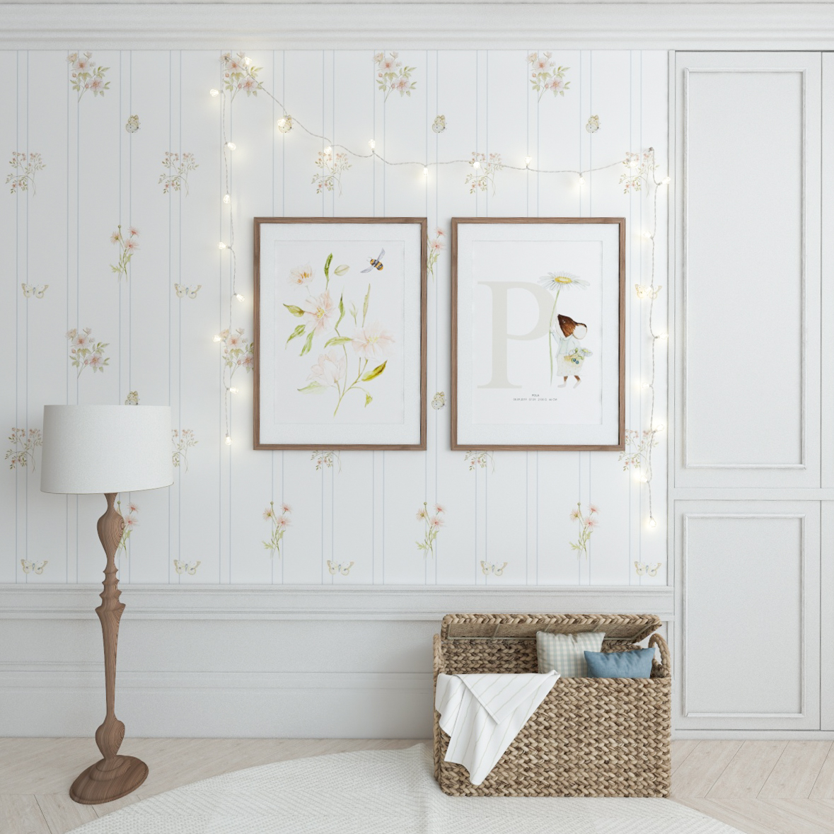 Pokój dziewczynki – 5 sposobów na kreatywną aranżację ściany 3 Tapeta w kwiaty i paski do pokoju 5-latki