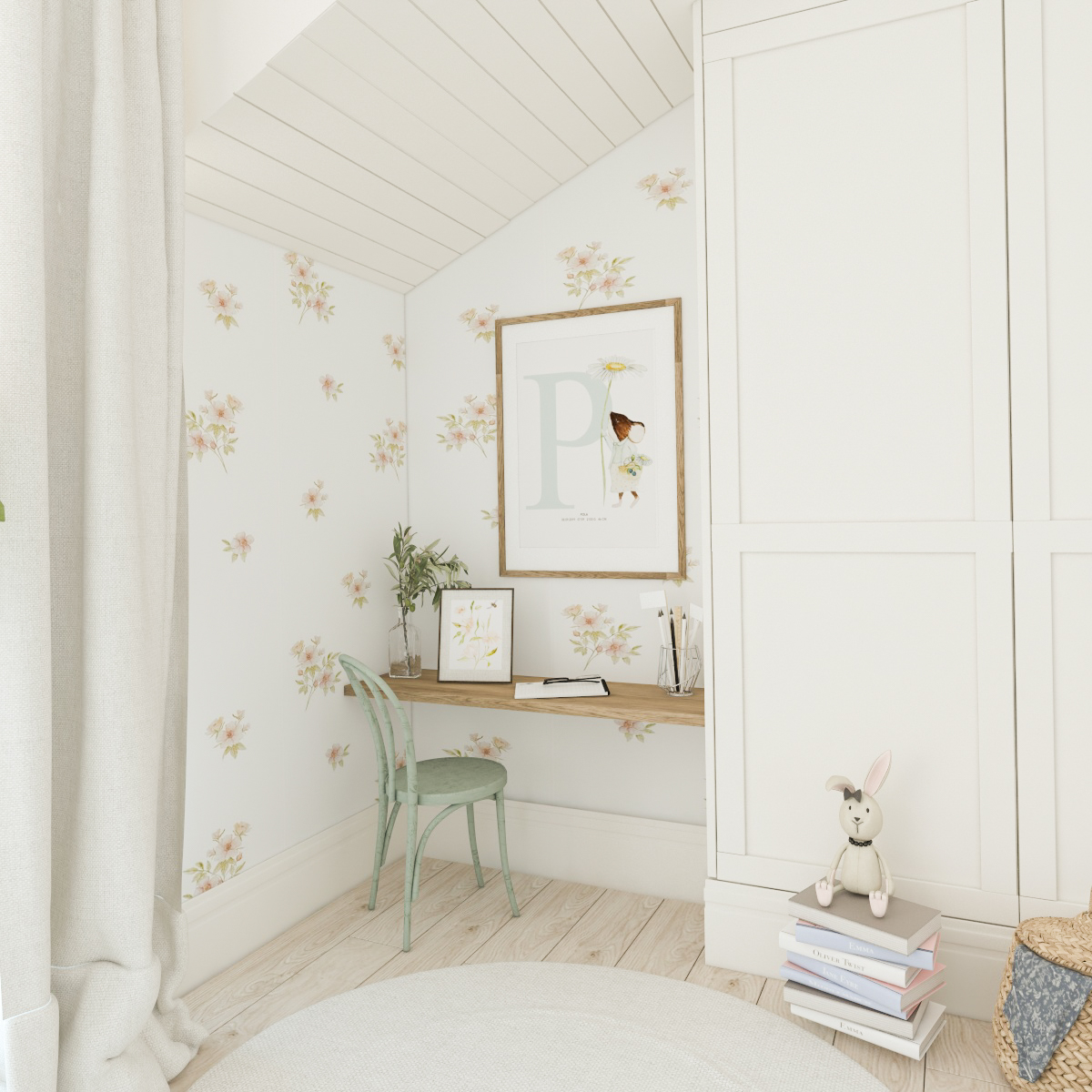 Pokój dziewczynki – 5 sposobów na kreatywną aranżację ściany 4 Tapeta w kwiaty do pokoju uczennicy