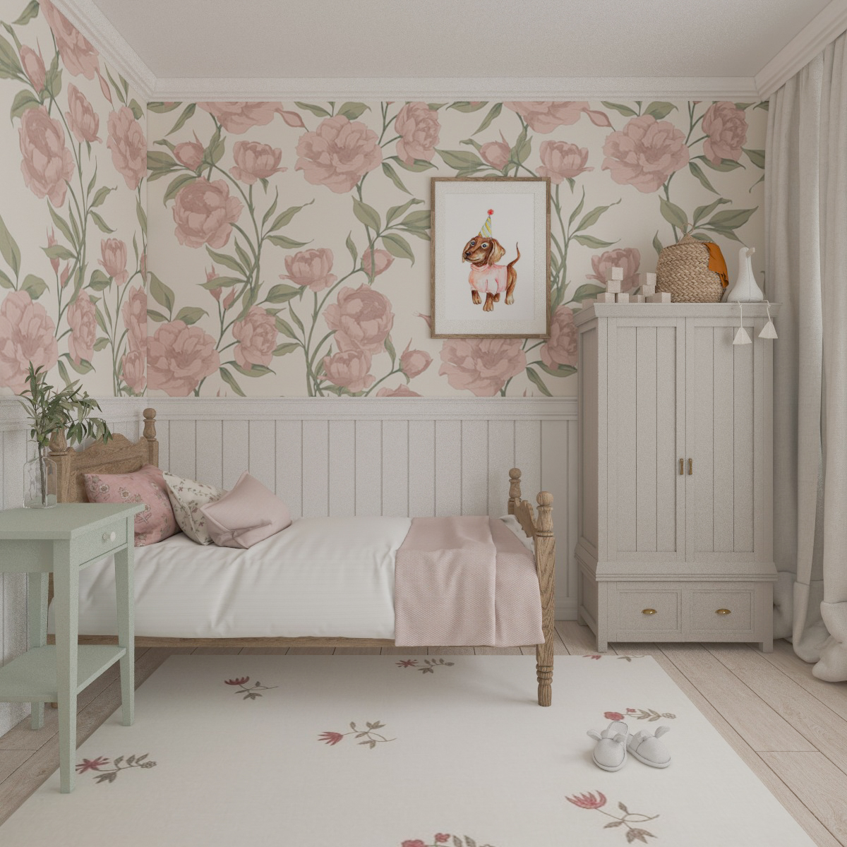 Wallpaper in peonies for a teenage girl's room