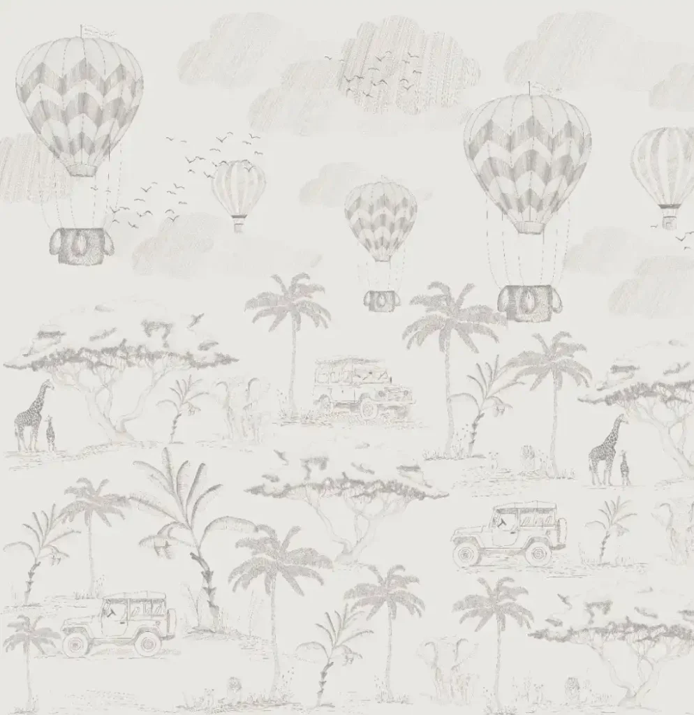 Pokój safari dla dzieci - praktyczny poradnik. Dekoracje, tapety i aranżacje dla małych odkrywców 1 Beżowa fototapeta safari do pokoju chłopca