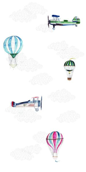 Tapeta balony, samoloty i chmury - w rolce