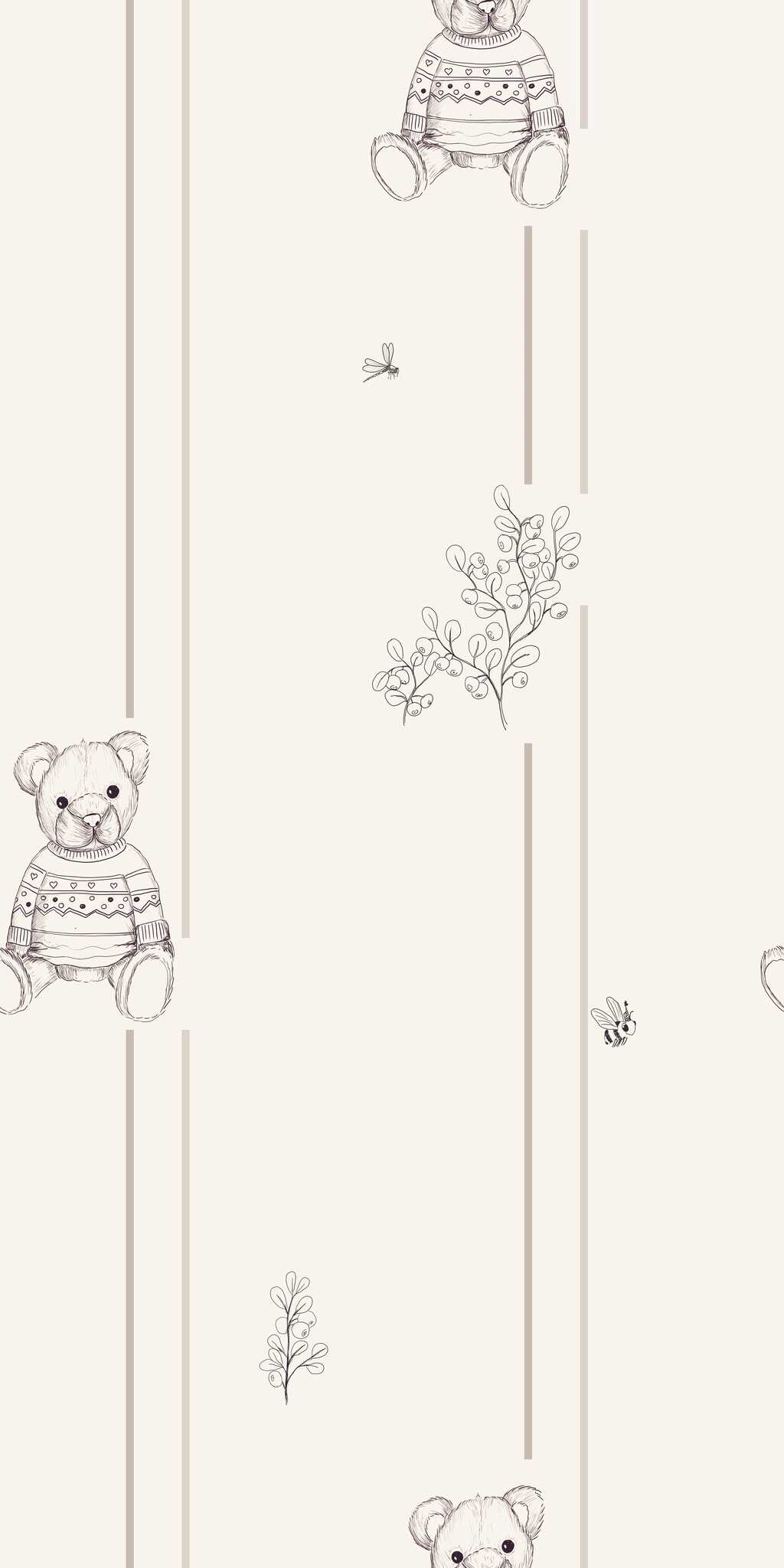 Tapeta z misiem beżowym w paski - w rolce 1 Tapeta z misiem beżowym w paski - w rolce