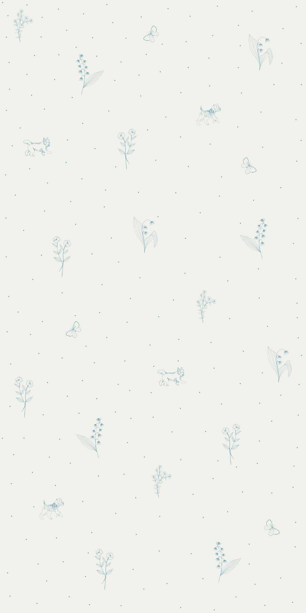 Błękitna tapeta w gałązki i pieski - w rolce 1 Błękitna tapeta w gałązki i pieski - w rolce