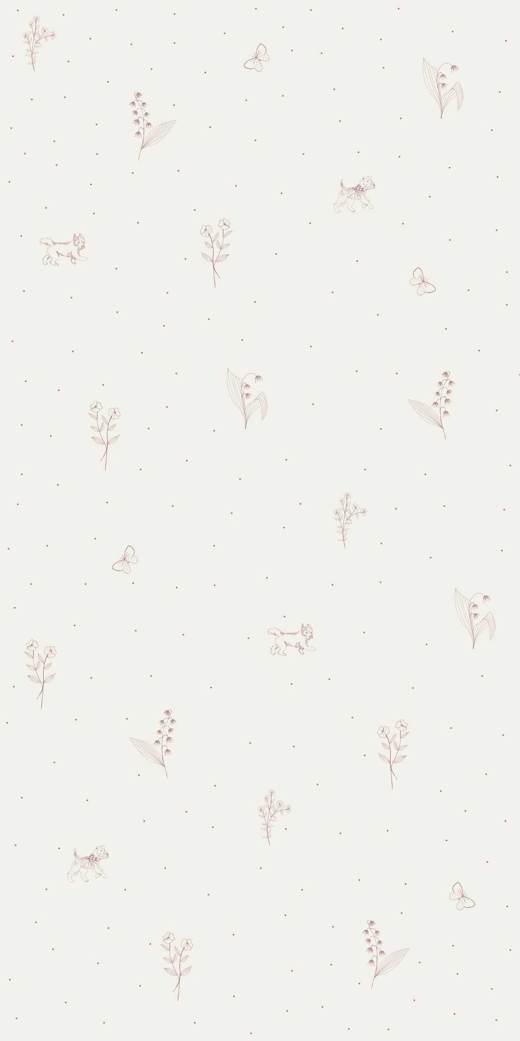 Beżowa tapeta w gałązki i pieski - w rolce 1 Beżowa tapeta w gałązki i pieski - w rolce