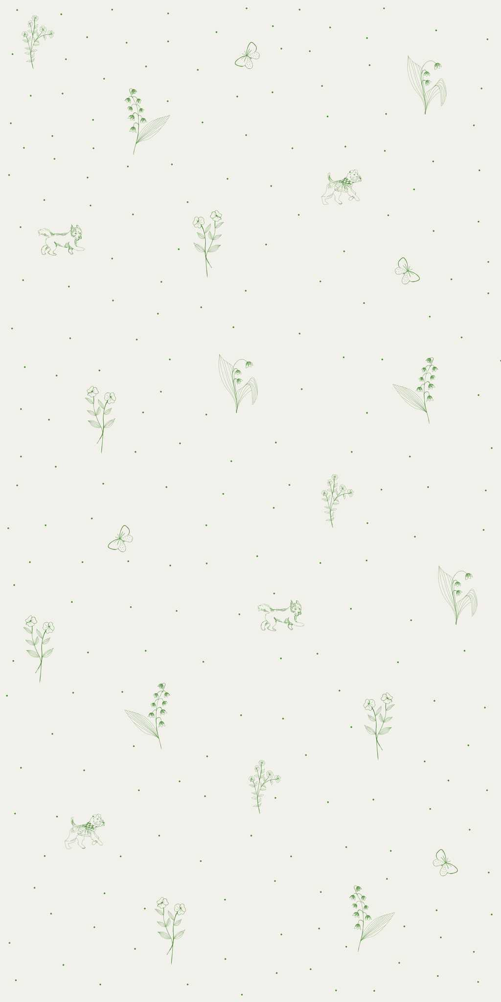 Tapeta w zielone gałązki i pieski - w rolce 1 Tapeta w zielone gałązki i pieski - w rolce