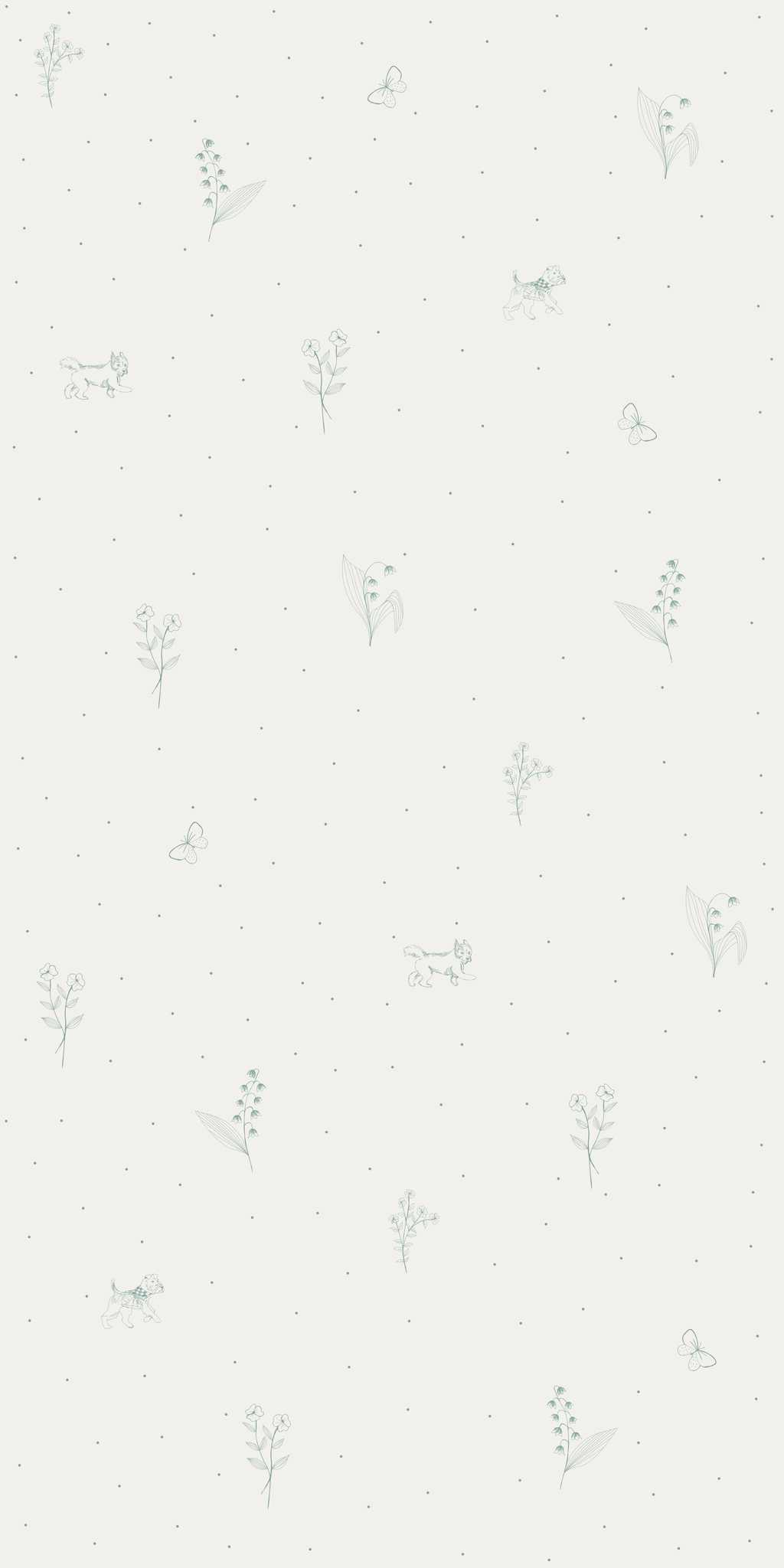 Szara tapeta w gałązki i pieski - w rolce 1 Szara tapeta w gałązki i pieski - w rolce