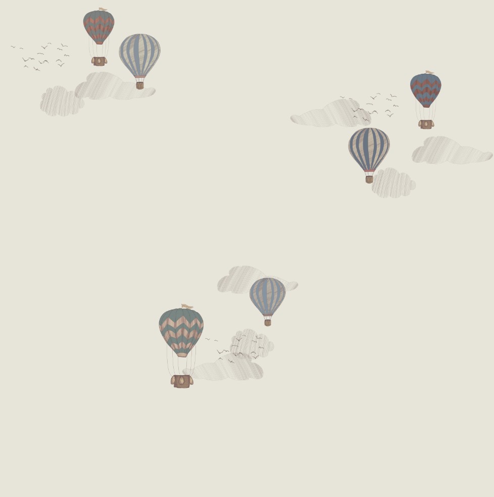 Tapeta w niebieskie balony i chmurki w odcieniach beżu 1 Tapeta w niebieskie balony