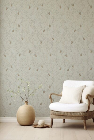 Wallpaper gray-mint branches with fruit