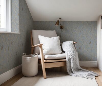 Wallpaper twigs with fruit blue