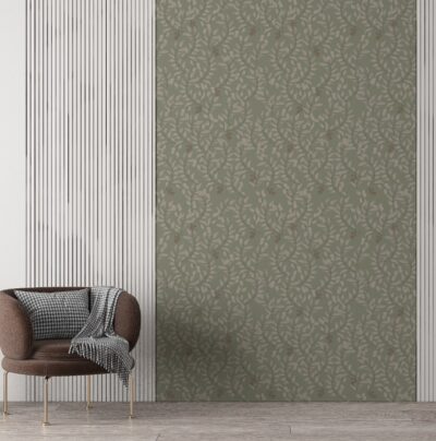 Wallpaper twigs with fruit sage green