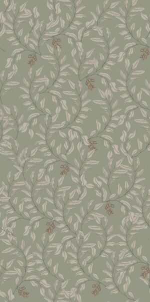 Tapeta  gałązki z owocami zieleń szałwia w rolce