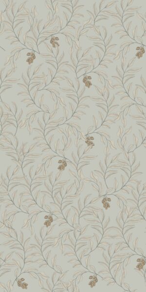 Tapeta szaro-miętowe gałązki  z owocami w rolce