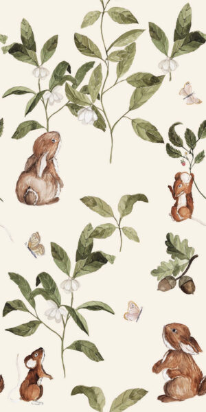 Tapeta dla Dziecka w Króliczki i Liście - w rolce