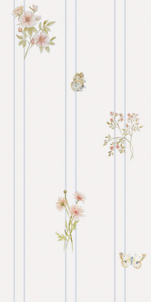 Tapeta kwiaty motyle i paski - w rolce