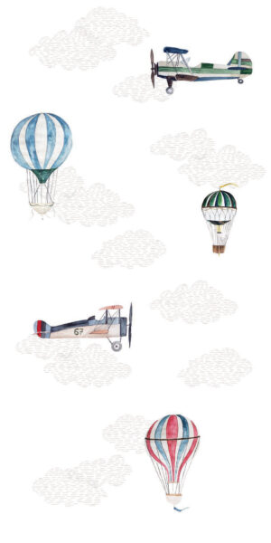 Tapeta balony, samoloty i chmury - w rolce