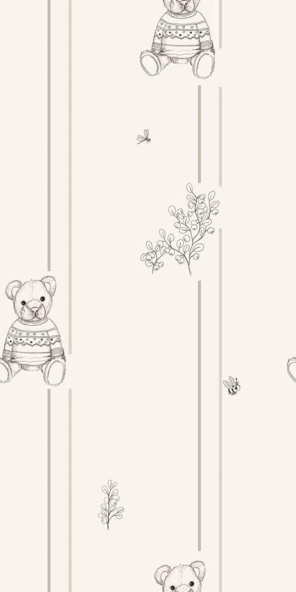 Tapeta z misiem beżowym w paski - w rolce