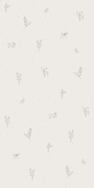 Błękitna tapeta w gałązki i pieski - w rolce