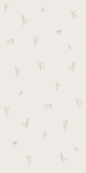 Beżowa tapeta w gałązki i pieski - w rolce
