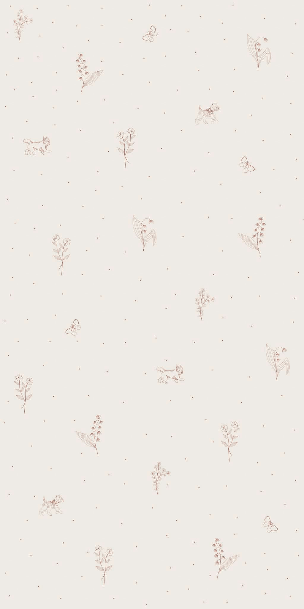 Beżowa tapeta w gałązki i pieski - w rolce 1 41045 50x100 0 0