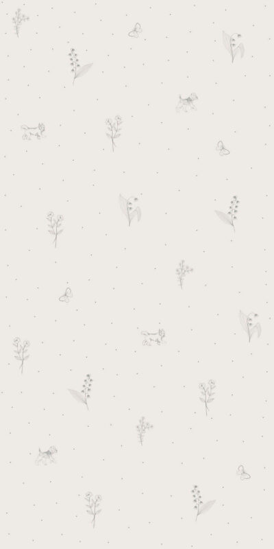 Gray wallpaper with twigs and doggies - in a roll