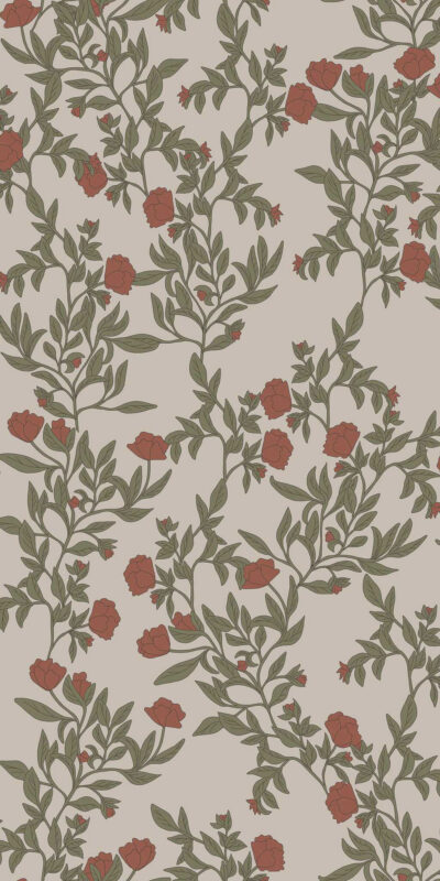 Tapeta eustoma bordo, zieleń i beż - w rolce