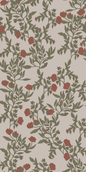 Tapeta eustoma bordo, zieleń i beż - w rolce