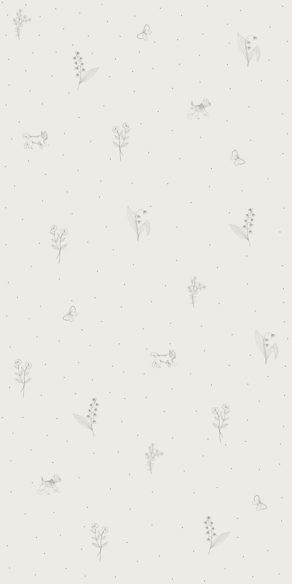 Szara tapeta w gałązki i pieski - w rolce 1 41392 50x100 0 0