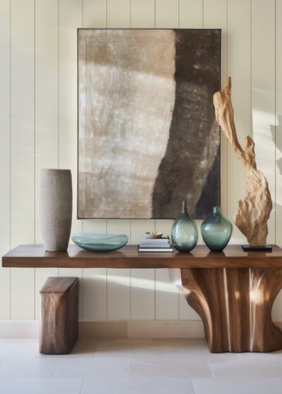 Striped wallpaper with dots beige and brown