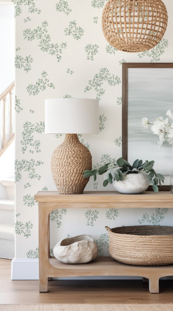 Tapeta kwiatuszki łąka zieleń na jasnym tle