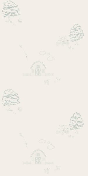 Tapeta wieś  zieleń na jasnym tle w rolce