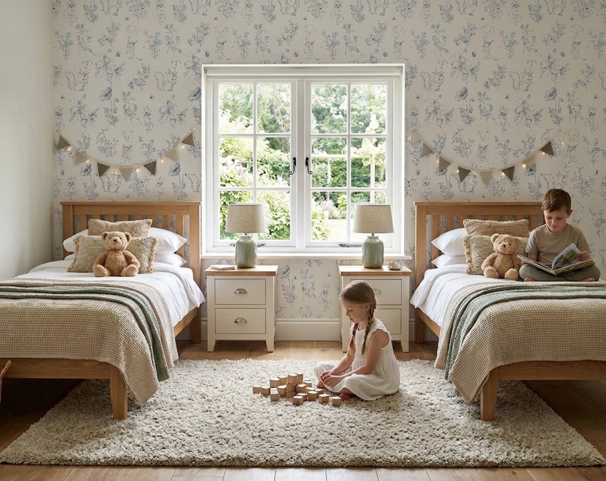 Tapeta dla rodzeństwa w stylu Royal Rabbits - postaw na neutralne motywy, które rosną razem z maluchami! 64 room for siblings