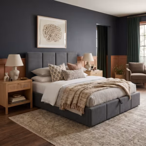 Lozko tapicerowane welurowe do sypialni grafit T15