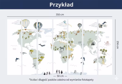Przyklad pociecia fototapety na sciane z mapa swiata