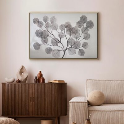 Painting on canvas delicate leaves in the wind