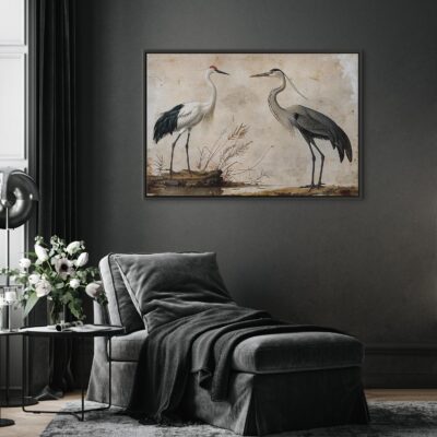 Image - Birds from an old engraving - vintage style illustration of a heron and a crane